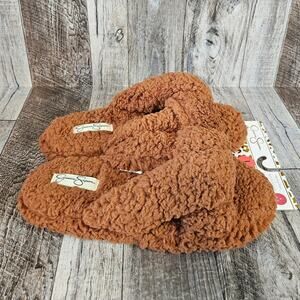 NEW Teddy House Slippers Jessica Simpson Brown Womens Size 8 - 9 Large Hard Sole